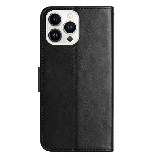 Perhoskuvioitu nahkakotelo iPhone 15 Prolle, musta