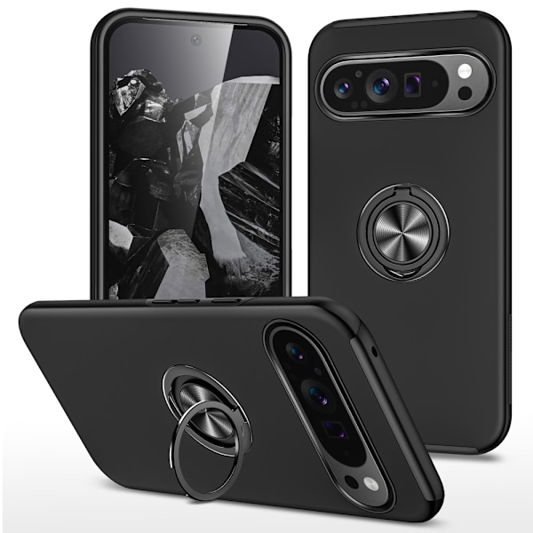 Google Pixel 9 Pro XL Skal Med Magnetisk Ringholder Sort