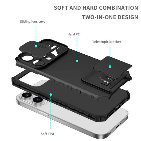 Kickstand Skal iPhone 14 Pro Kameraskydd Svart