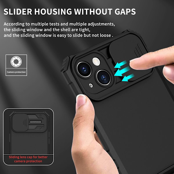 Kickstand Cover iPhone 14 Plus Kamerabeskyttelse Sort