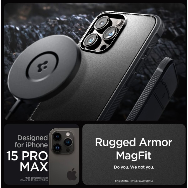 Spigen iPhone 15 Pro Max Case Rugged Armor MagSafe Black