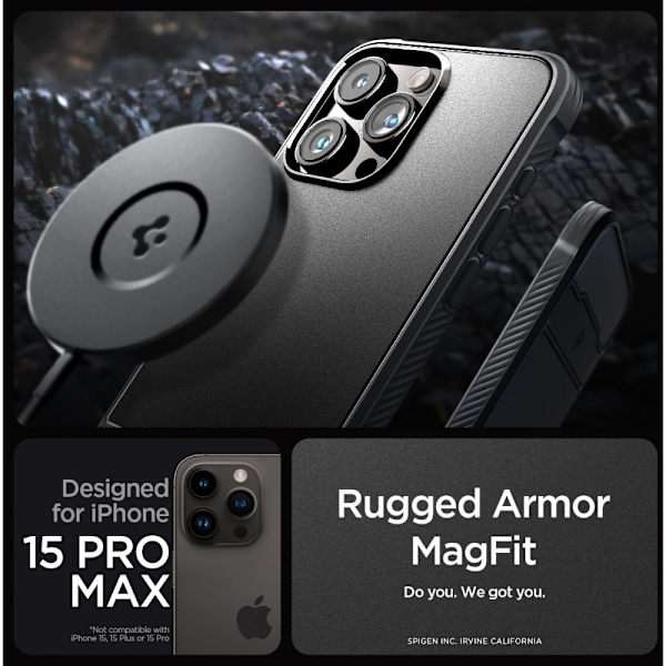 Spigen iPhone 15 Pro Max -kuori Rugged Armor MagSafe Black