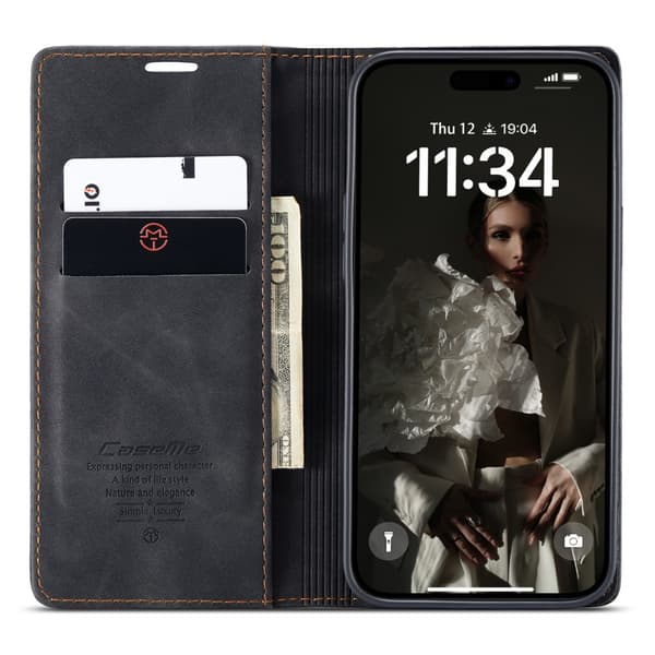 CaseMe Slim Lompakkokotelo iPhone 16 Plus Musta