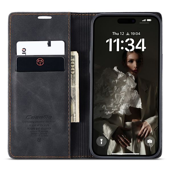 CaseMe Slim Plånboksfodral iPhone 16 Plus Svart