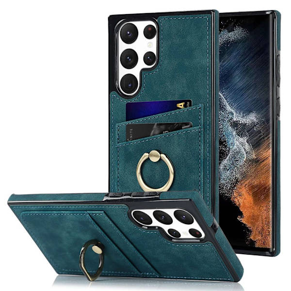 Samsung Galaxy S24 Ultra Skal Kortfack Och Ringhållare Grön
