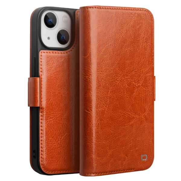 Qialino Nahkainen Lompakkokotelo iPhone 14 Cognac