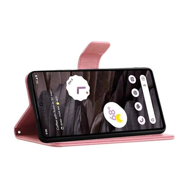 Perhoskuvioitu nahkakotelo Google Pixel 8a:lle, vaaleanpunainen