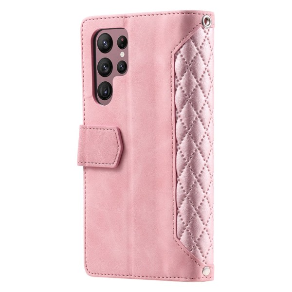 Samsung Galaxy S23 Ultra -lompakkokotelo, pehmustettu vaaleanpunainen