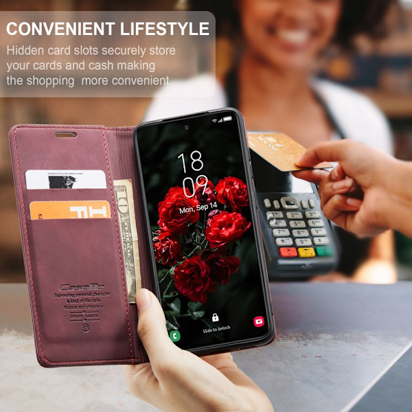 CaseMe Slim Lompakko Kotelo Samsung Galaxy S25 Punainen