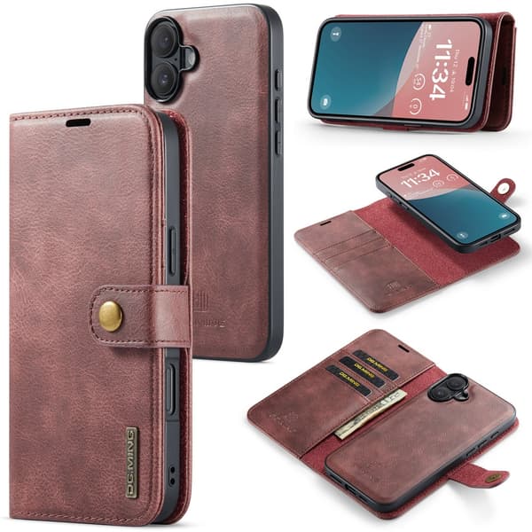 DG.MING 2-i-1 Magnetiskt Plånboksfodral iPhone 16 Plus Röd