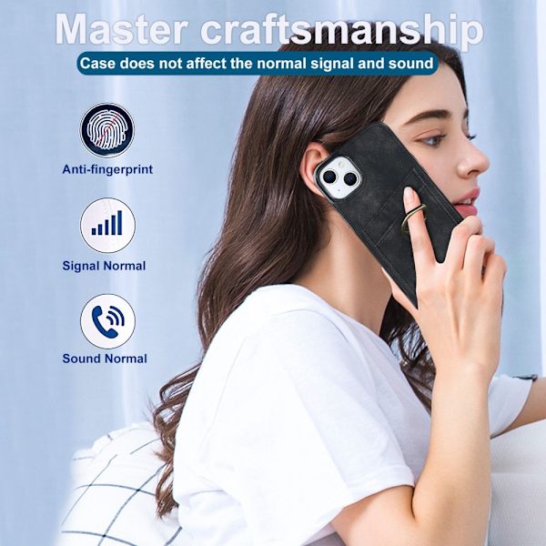 iPhone 14 Plus Kortlomme Skal Ring Sort