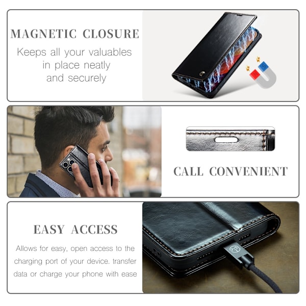CaseMe Læderetui iPhone 16 Pro Sort