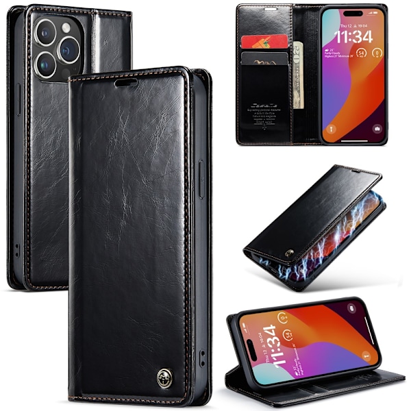 CaseMe Læderetui iPhone 16 Pro Sort