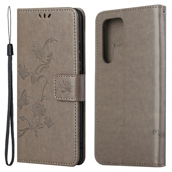 Läderfodral Fjärilar Samsung Galaxy S24 Ultra Grå