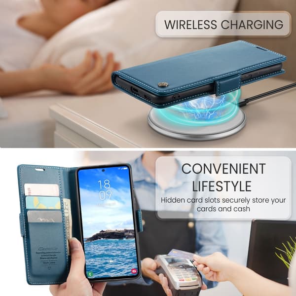 CaseMe Slim Plånboksfodral RFID-skydd Samsung Galaxy S24 FE Blå