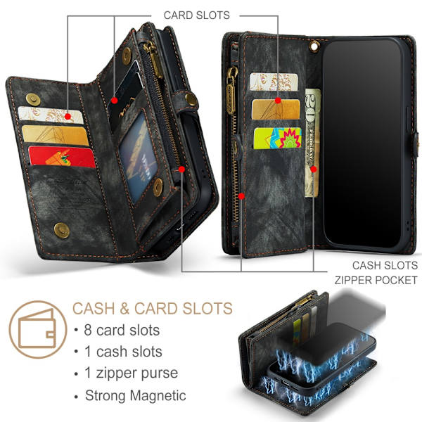 CaseMe Multi-Slot 2 i 1 Pungetui iPhone 15 Pro Sort