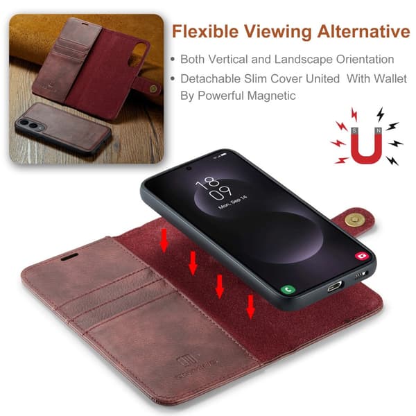 DG.MING 2-i-1 Magnet Wallet Samsung Galaxy S25 Edge Rød