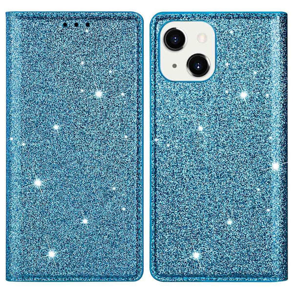 Kimalteleva lompakkokotelo iPhone 14 Sininen