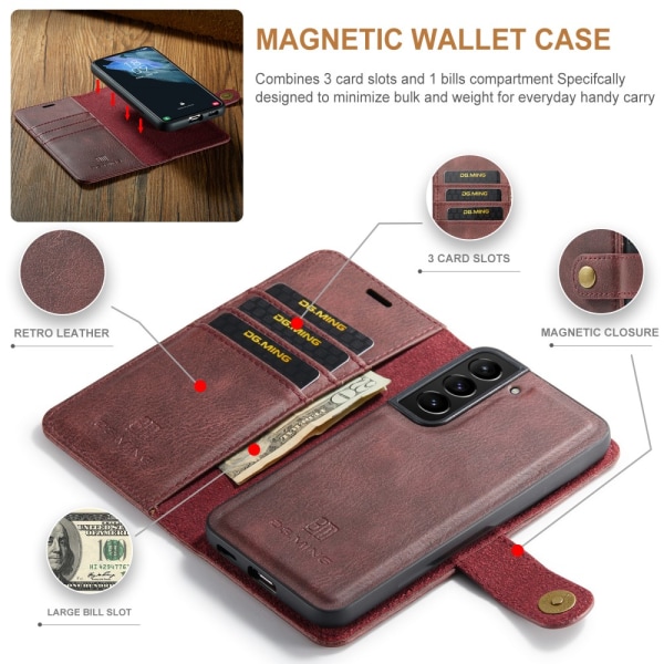 DG.MING 2-in-1 Magnet Wallet Samsung Galaxy S22 Red