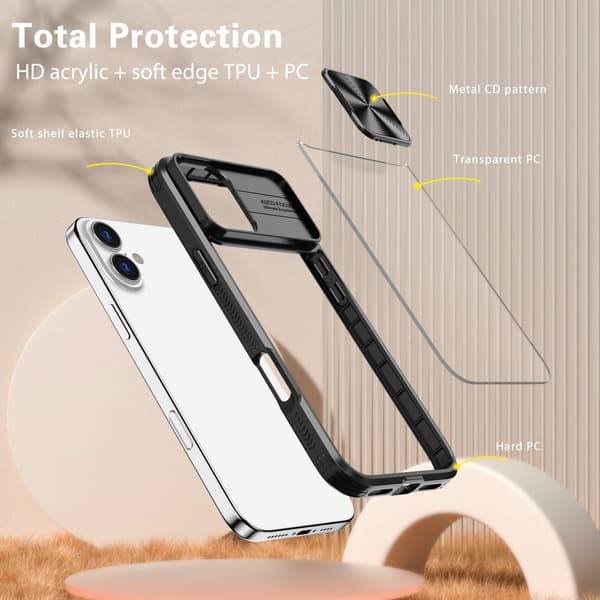 Edge-suojakotelo kamerasuojalla iPhone 16 Plus - Musta