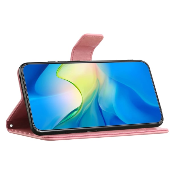 Perhoskuvioinen nahkakotelo Samsung Galaxy S23 FE:lle, vaaleanpunainen