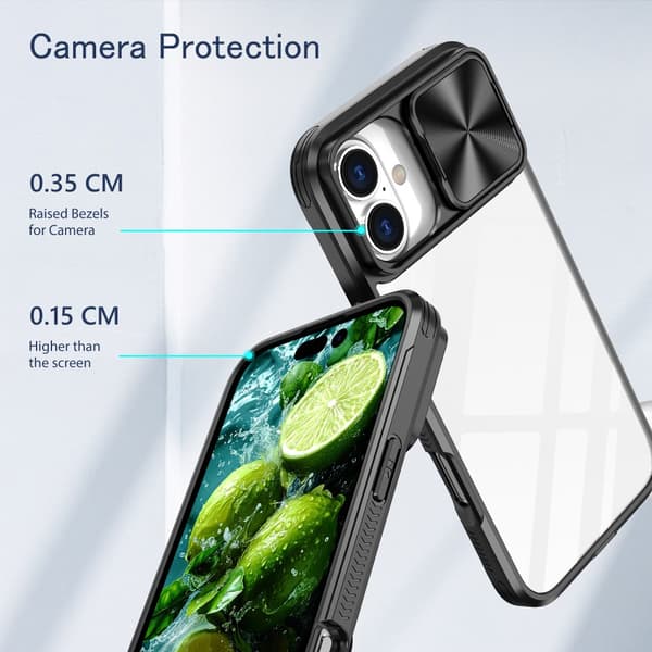 Edge-suojakotelo kamerasuojalla iPhone 16 Plus - Musta