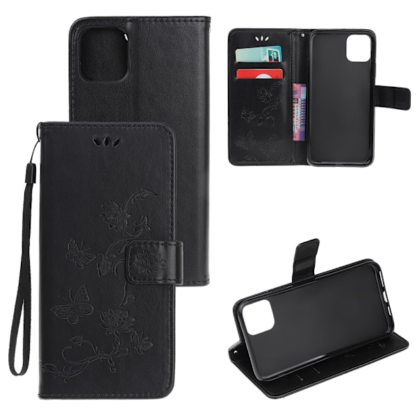 Läderfodral Fjärilar iPhone 12 Mini Svart