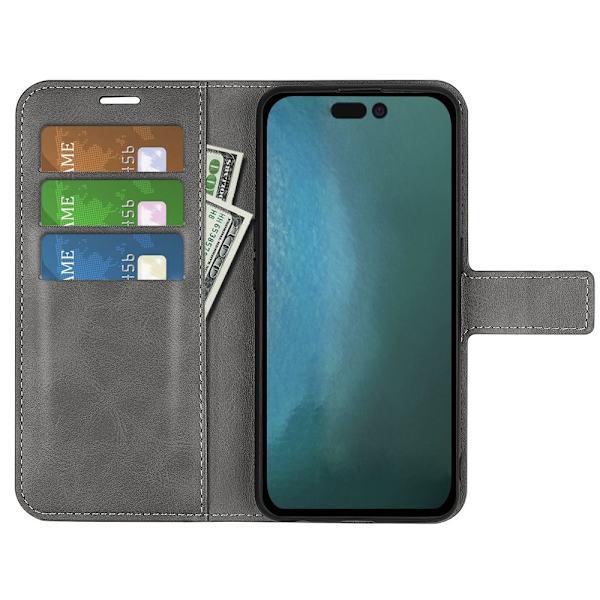 iPhone 14 Lompakkokotelo Nahka Harmaa