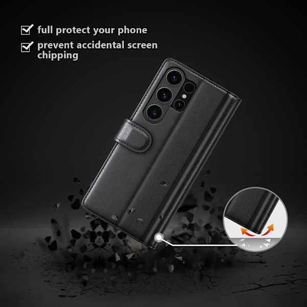 Ægte lædercover Samsung Galaxy S24 Ultra Sort