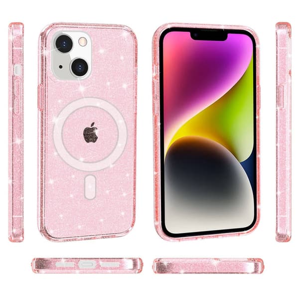 Glitter MagSafe Skal iPhone 14 Transparent Rosa