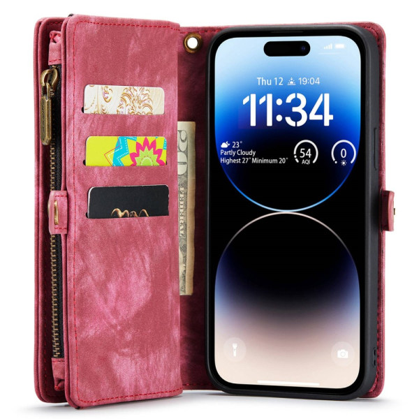 CaseMe Multi-Slot 2 i 1 Plånboksfodral iPhone 14 Pro Max Röd