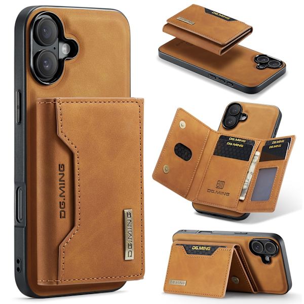 DG.MING 2 in 1 Magnetic Card Slot Case iPhone 16 Cognac