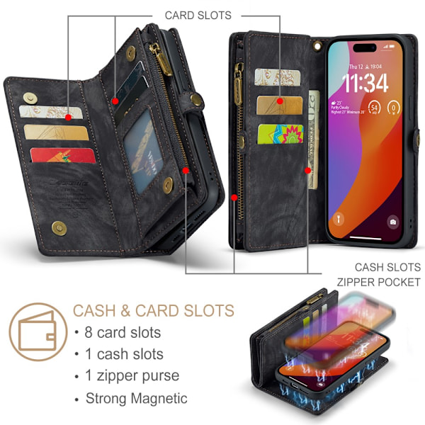 CaseMe Multi-Slot 2 i 1 Pungetui iPhone 16 Pro Max Sort