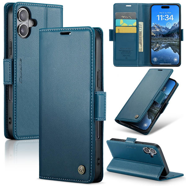 CaseMe Slim Plånboksfodral RFID-skydd iPhone 16 Blå