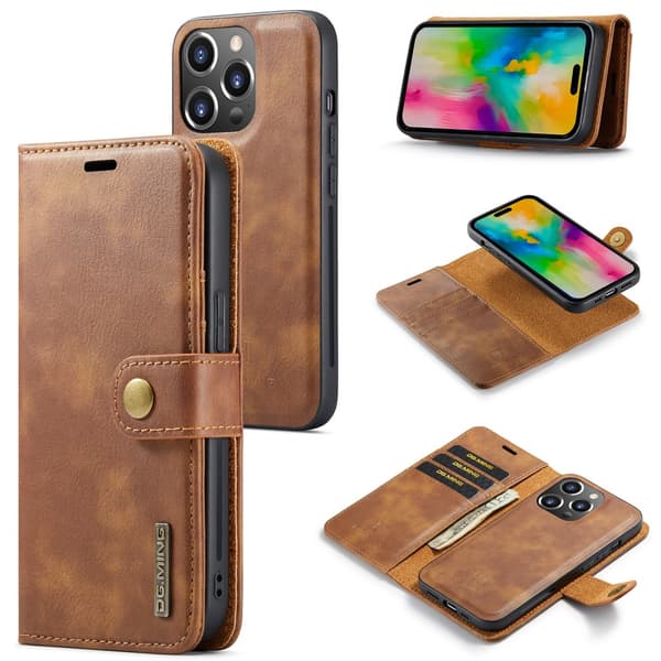 DG.MING 2-i-1 Magnetiskt Plånboksfodral iPhone 16 Pro Cognac