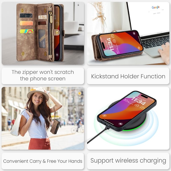 CaseMe Multi-Slot 2 i 1 Pungetui iPhone 16 Pro Brun