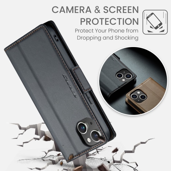 CaseMe Slim Pungetui RFID-beskyttelse iPhone 15 Plus Sort