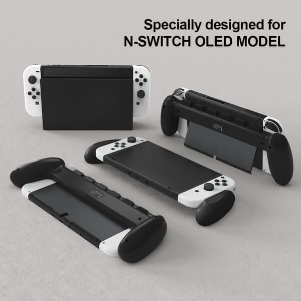 Nintendo Switch OLED Kuori Ergonomisella Otteella & Korttipaikalla Musta