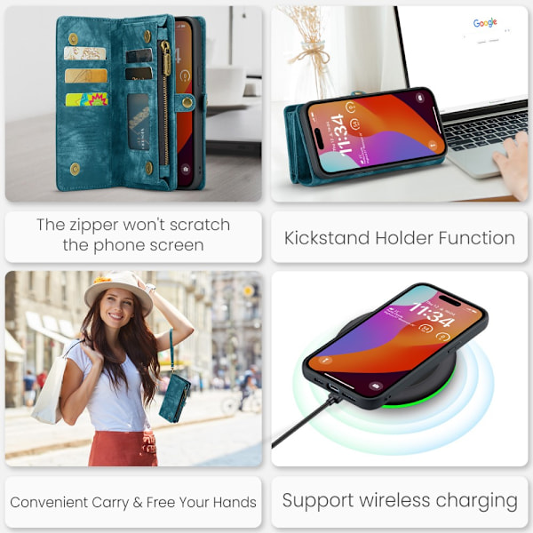 CaseMe Multi-Slot 2 i 1 Plånboksfodral iPhone 16 Pro Max Blå
