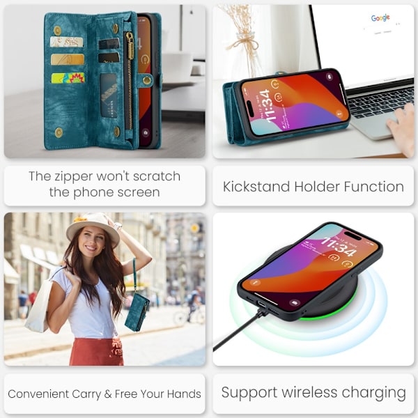 CaseMe Multi-Slot 2 i 1 Pungetui iPhone 16 Pro Max Blå