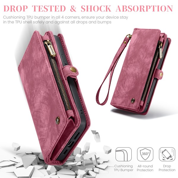CaseMe Multi-Slot 2 i 1 Plånboksfodral iPhone 16 Pro Max Röd