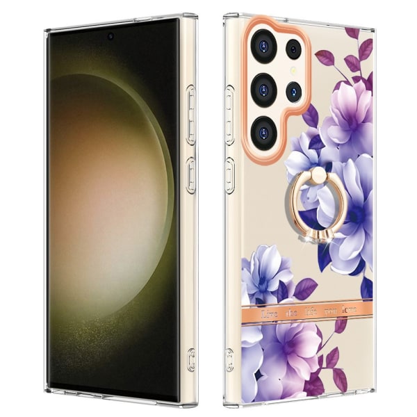 Etui med Ringholder til Samsung Galaxy S24 Ultra Lilla Blommor