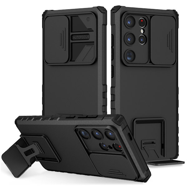 Kickstand Cover Samsung Galaxy S24 Ultra Kamerabeskyttelse Sort