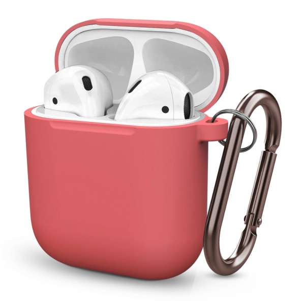 Silikonikotelo karabiinihakasella Apple AirPodseille, punainen