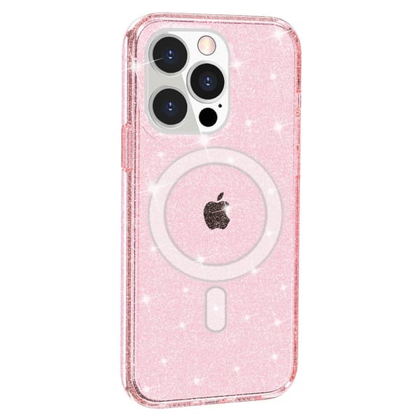 Glitter MagSafe Skal iPhone 14 Pro Transparent Rosa