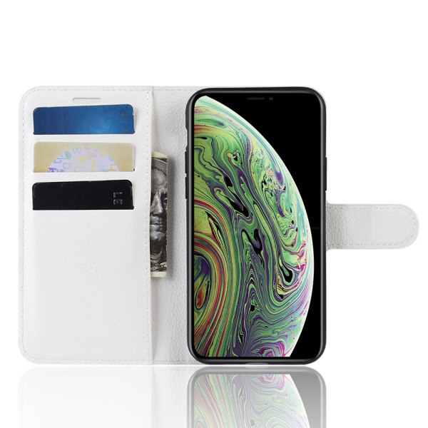 Litchi Skin iPhone 11 Pro -lompakkokotelo valkoinen