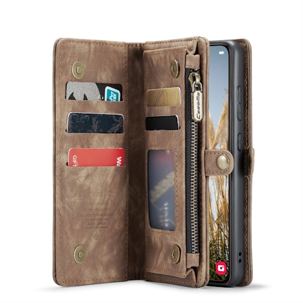 CaseMe Multi-Slot 2-in-1 Lompakko Kotelo Galaxy S25 Plus Ruskea