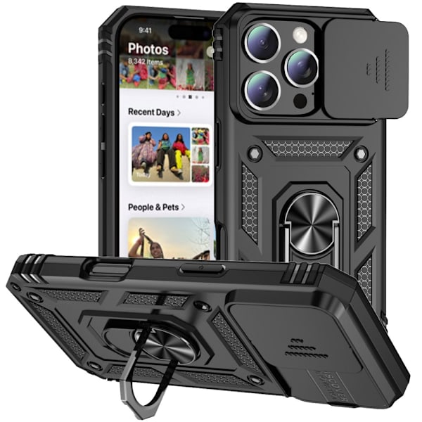 Hybridskal iPhone 16 Pro Max Ring + Kamerabeskyttelse Sort