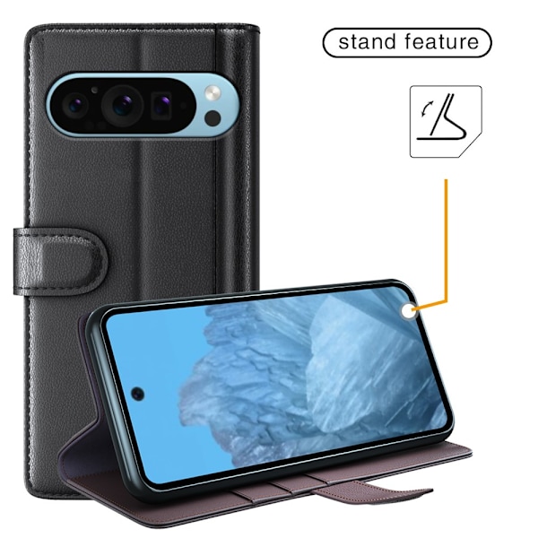 Ægte Læderetui Google Pixel 9 Sort