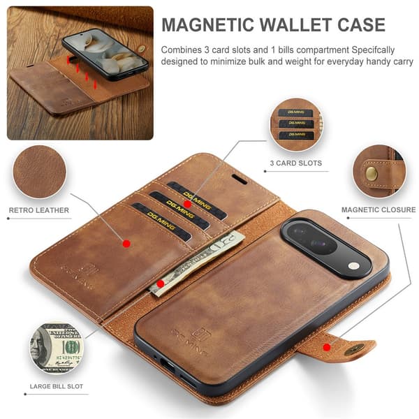 DG.MING 2-in-1 Magnet Wallet Google Pixel 10 Cognac